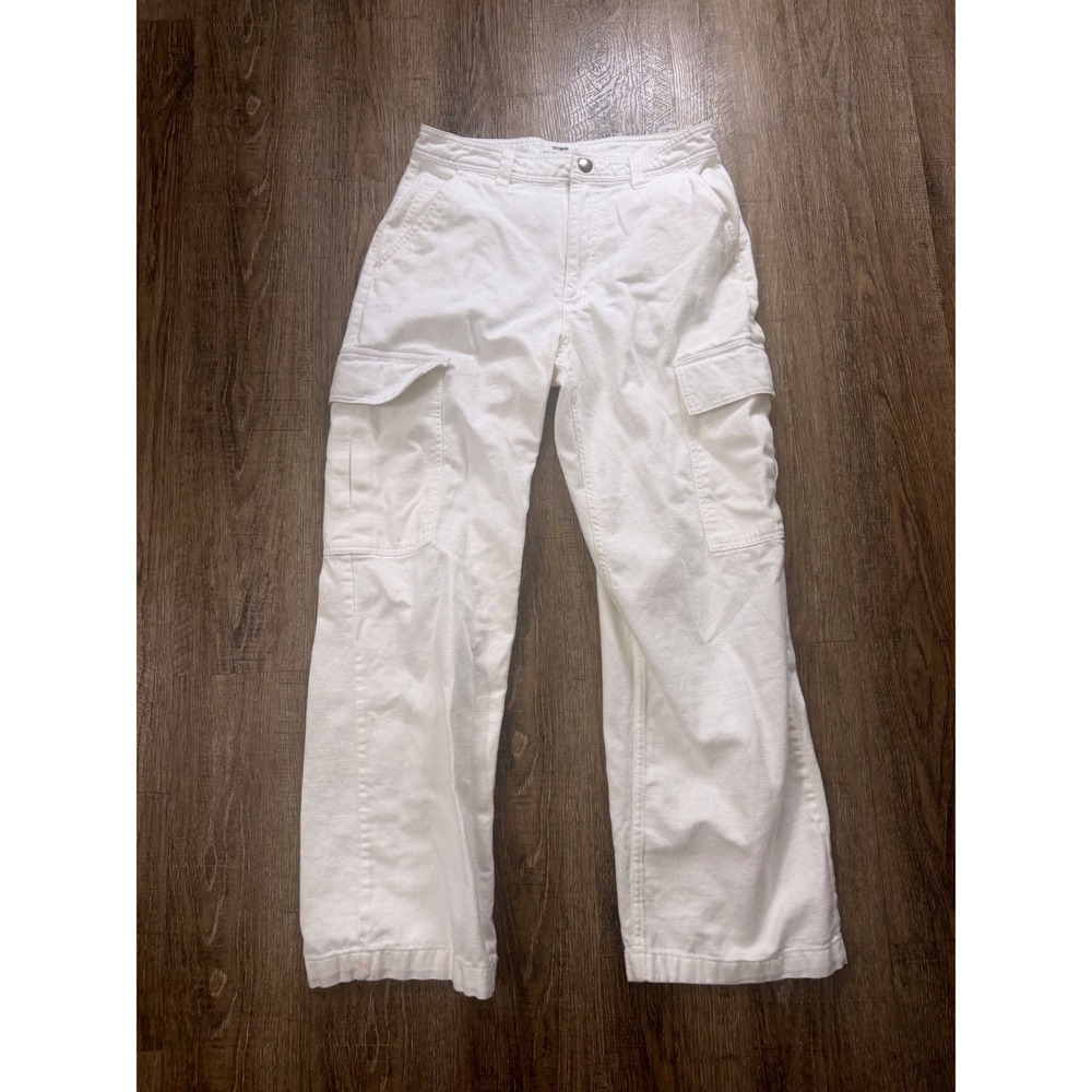 Cotton On White Cargo Pants Size 4 High Waisted Straight Leg Utility Denim